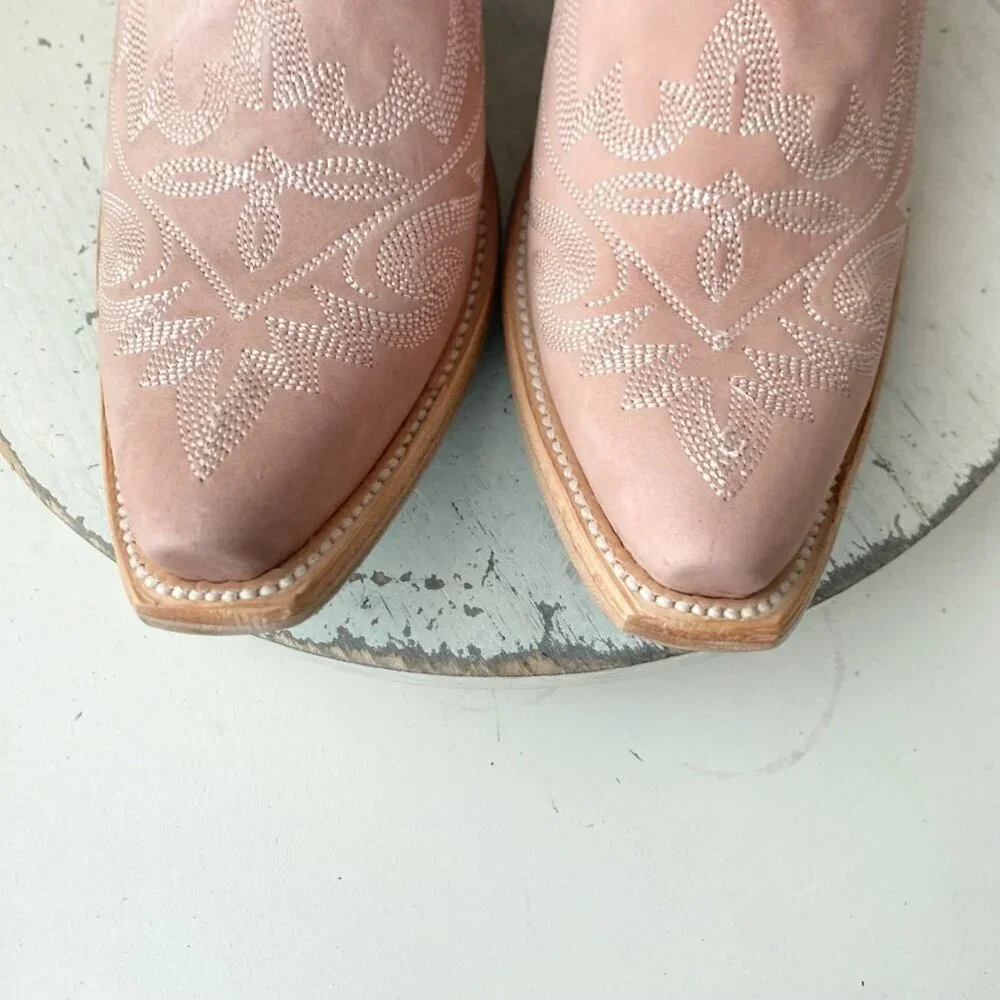 Lane LEXINGTON Womens Cowboy Booties Pink Leather Western Short Ankle Boots 8.5